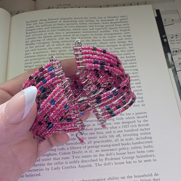 Pink and Blue Multi-Strand Beaded Bracelet - Picture 7 of 11